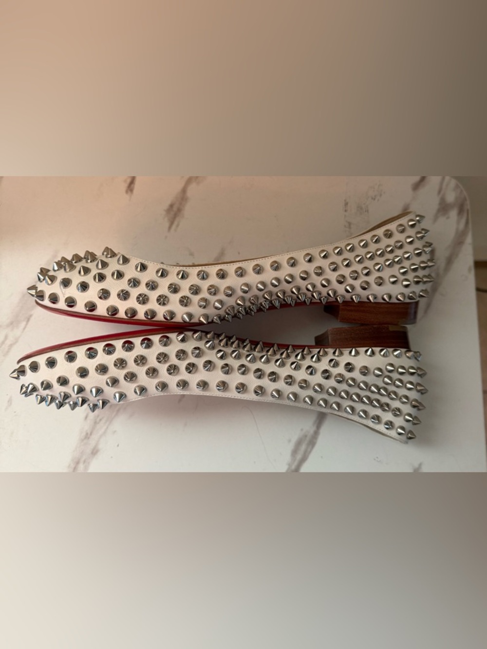 Christian Louboutin White Spike-Studded Ballet Flats, EUC, Size 39 - Picture 4 of 13